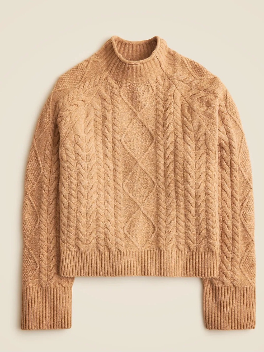 J Crew cable knit rollneck sweater in super soft yarn wool blend Camel Size XXS